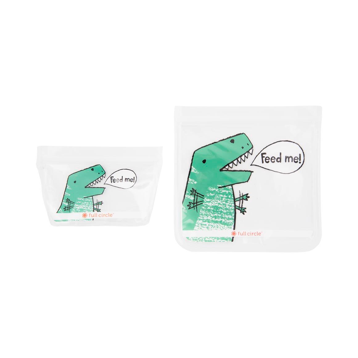 Full Circle ZipTuck Kids Reusable Snack Bags Dinosaur Set of 2 Feed Me !