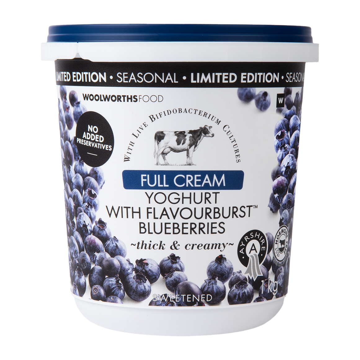 Full Cream Ayrshire Yoghurt With Flavourburst Blueberries 1 Kg Full Cream Ayrshire Yoghurt With Flavourburst Blueberries 1 Kg