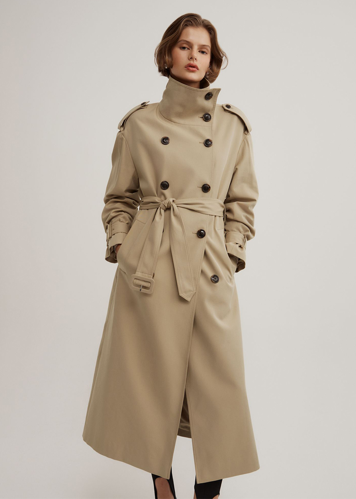 Funnel Collar Trench Coat