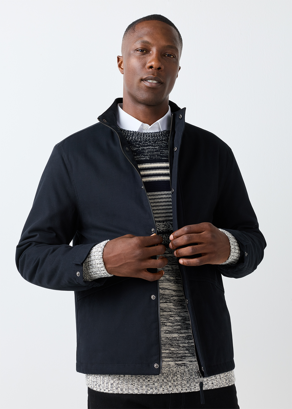 Funnel Neck Twill Jacket