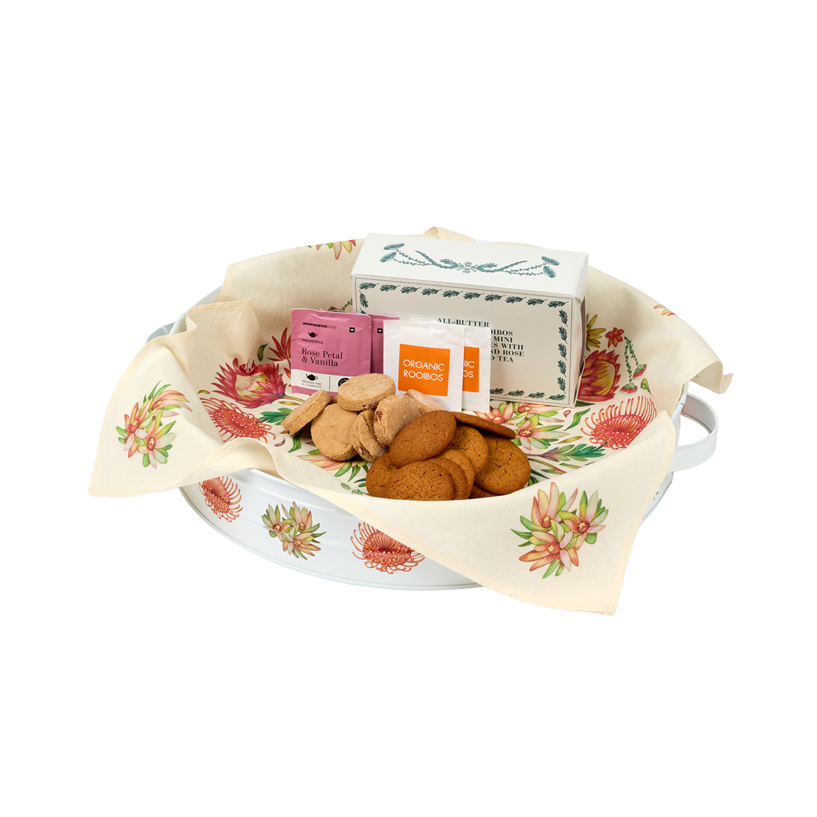 Fynbos Inspired Biscuit & Tea Gift Tray With Cotton Tray Cloth