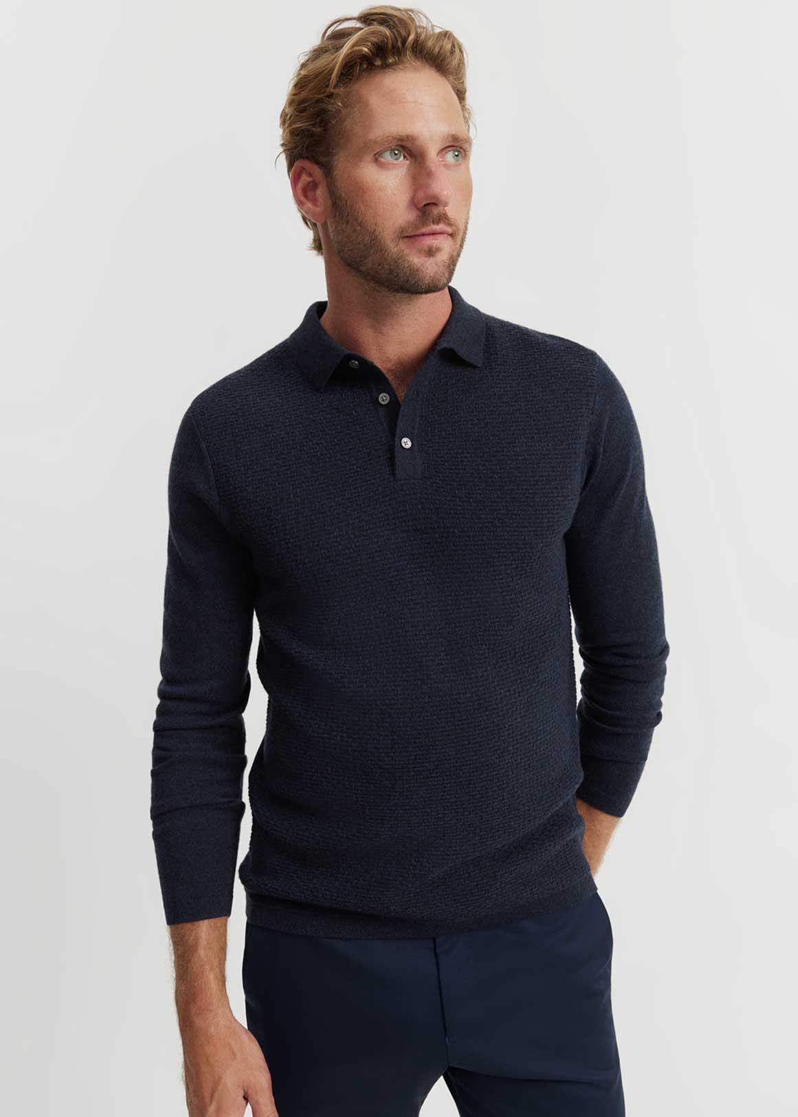 GCS-certified Cashmere Long Sleeve Textured Polo | Woolworths.co.za