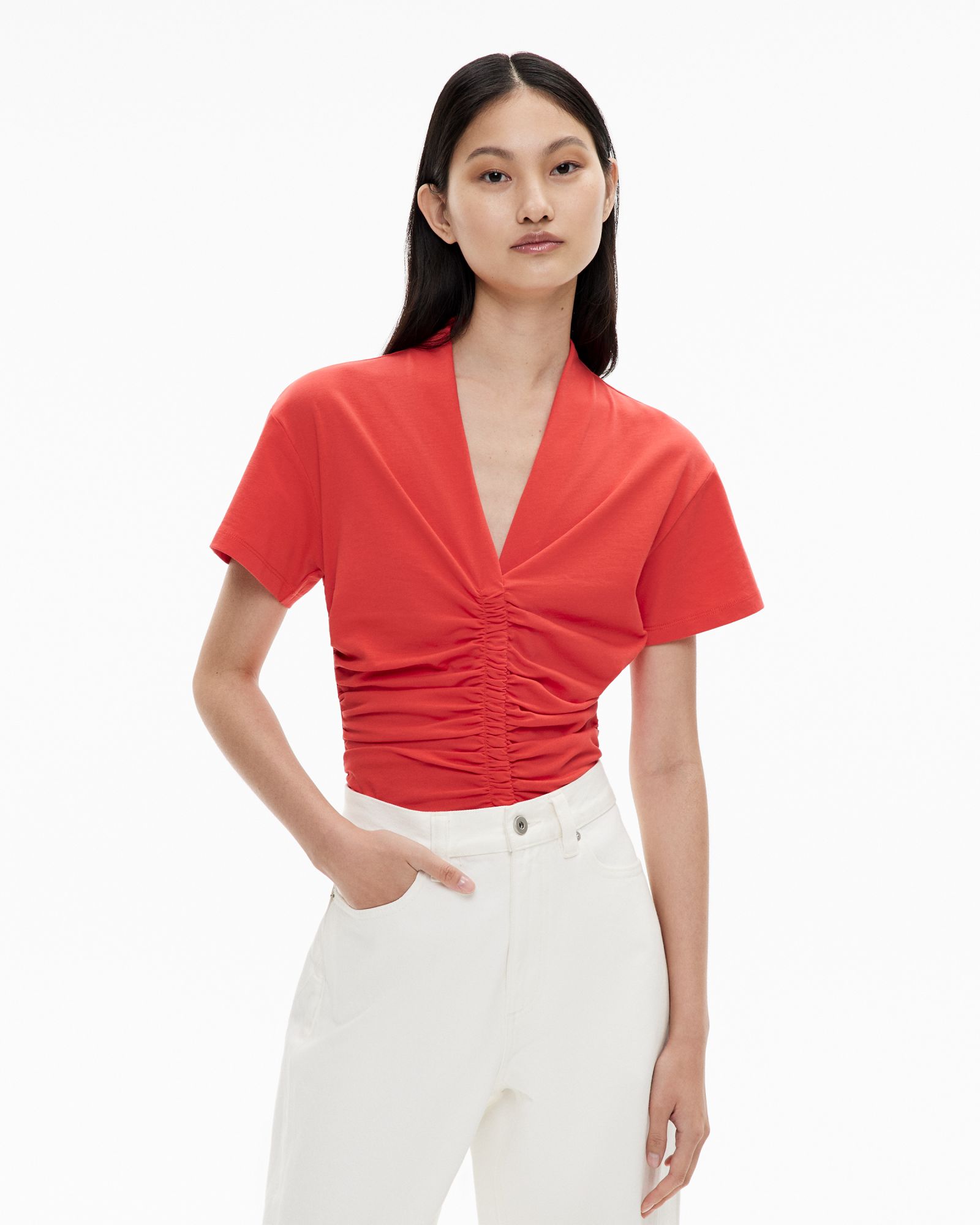 Gathered V Neck T-Shirt