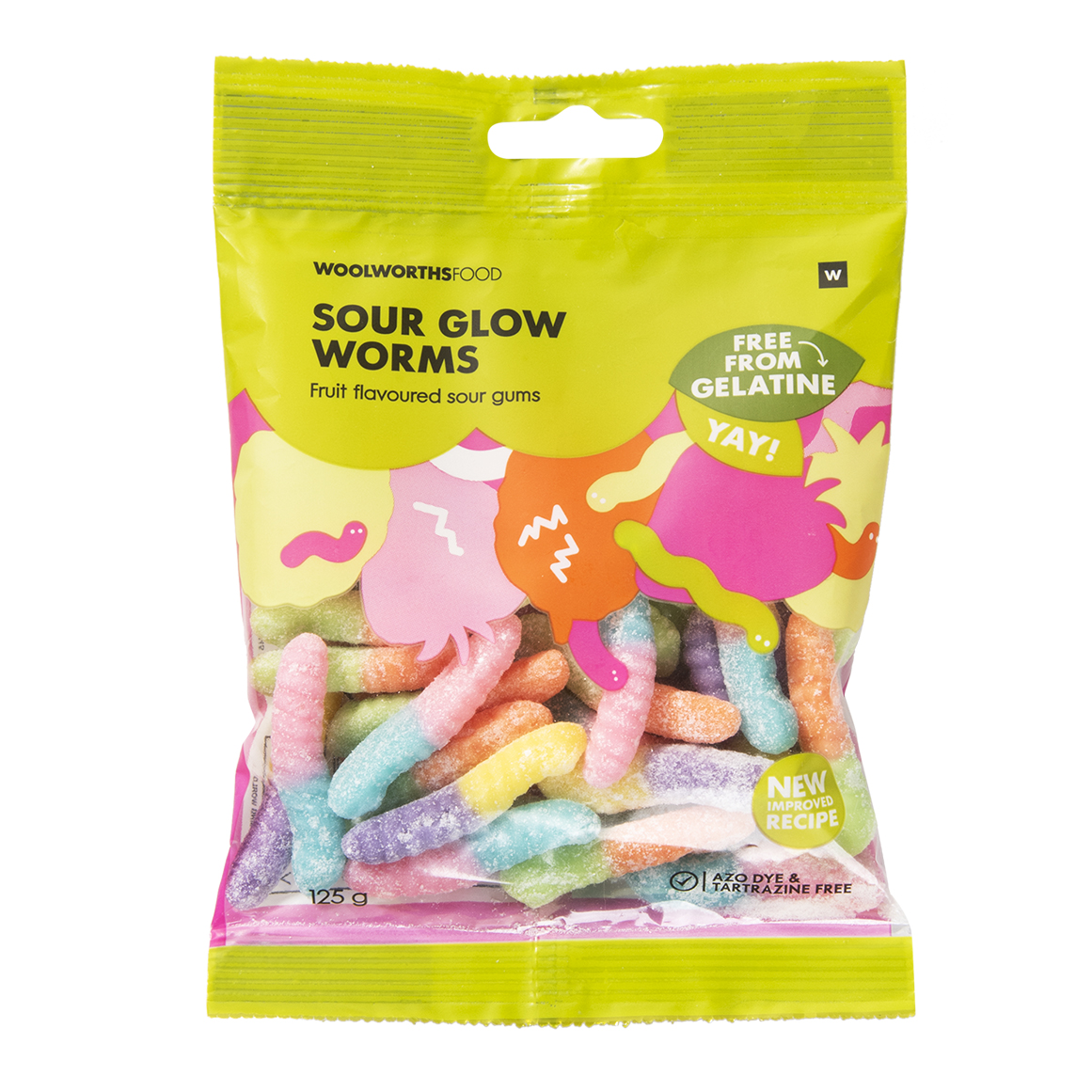 Gelatine Free Sour Glow Worms 125 g