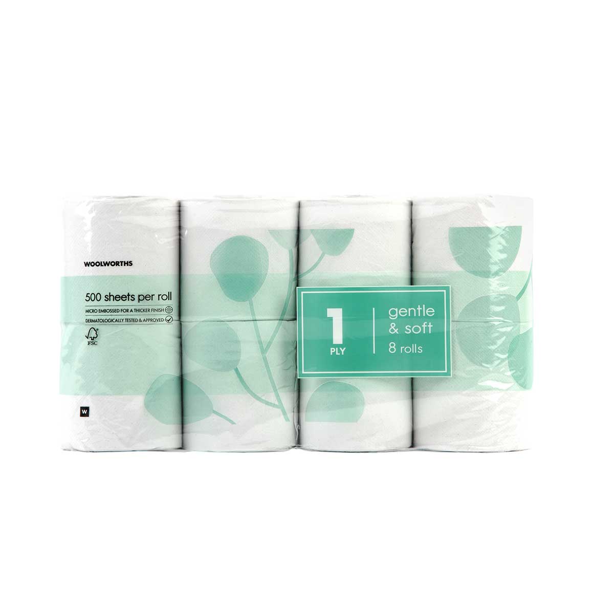 Gentle Soft 1 Ply Toilet Rolls 8 pk
