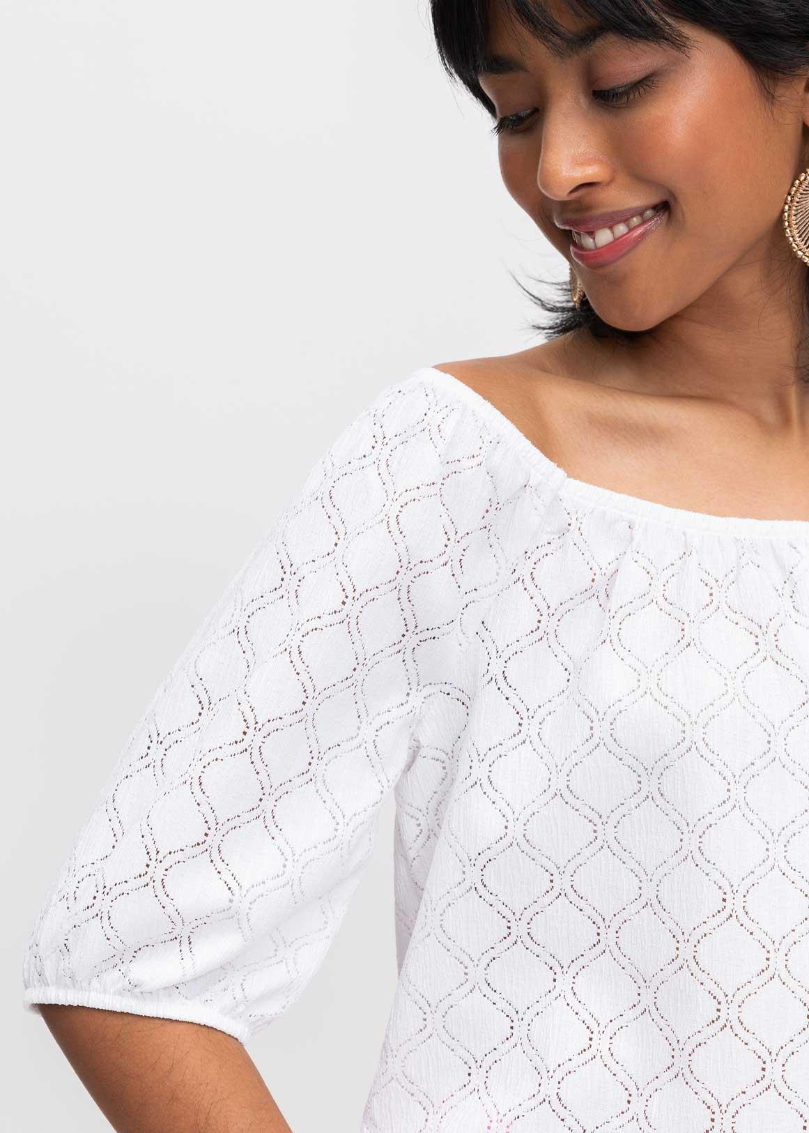Geo Lace Puff Sleeve Top