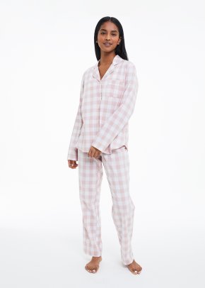 Plus 'Pjs All Day' Slogan Top & Gingham Pants Pajama Set