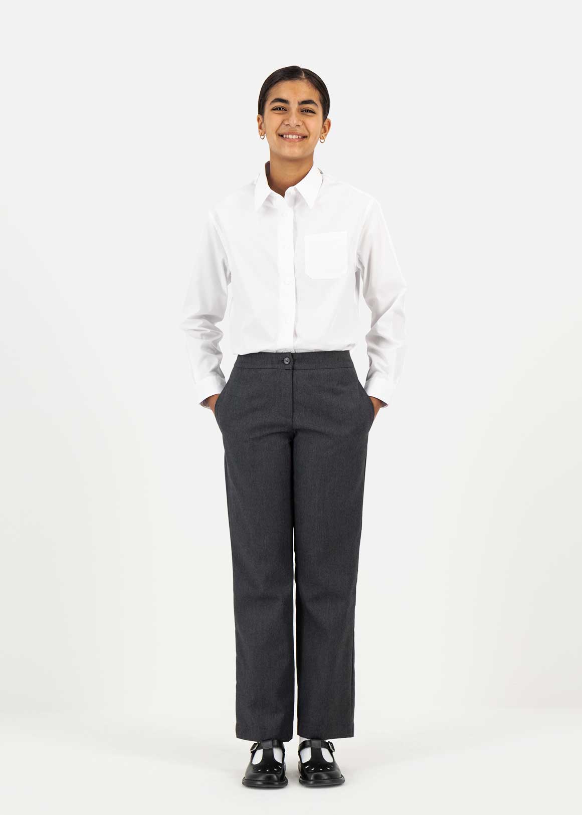 Easy Care Girls Regular Grey School Trousers | Woolworths.co.za