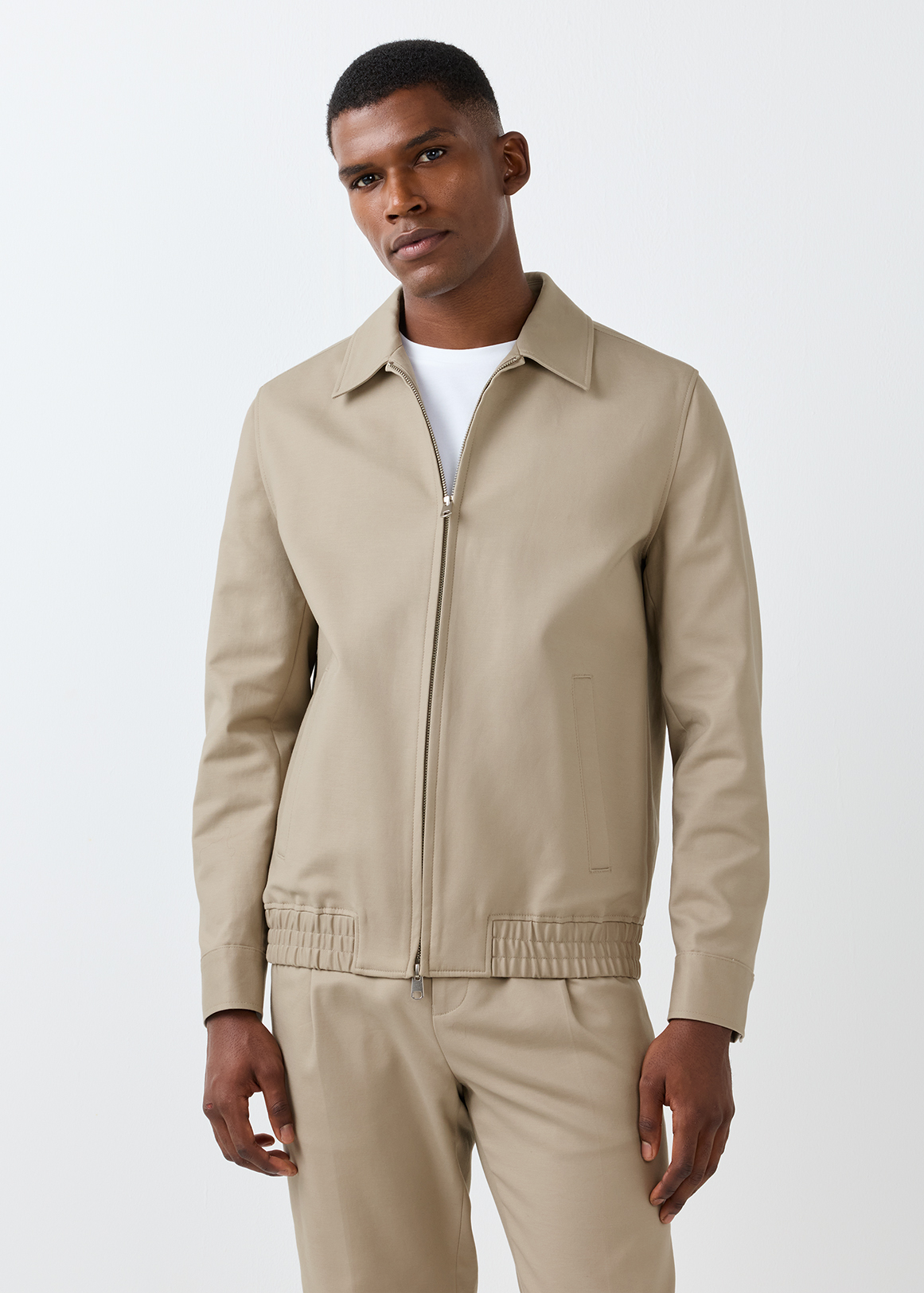 Glam Zip-up Stretch Cotton Harrington Jacket