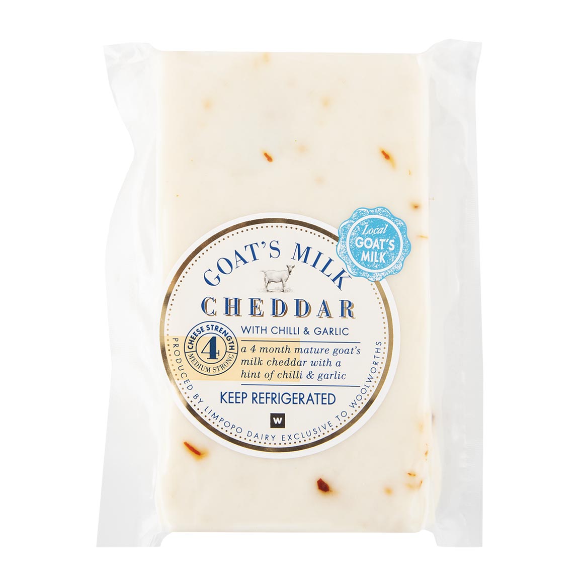 Goat's Milk Cheddar Cheese with Chilli & Garlic Avg 250g Woolworths.co.za