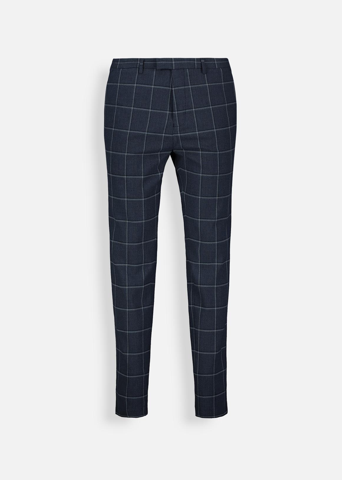 Grid Check Flat Front Viscose Blend Trousers