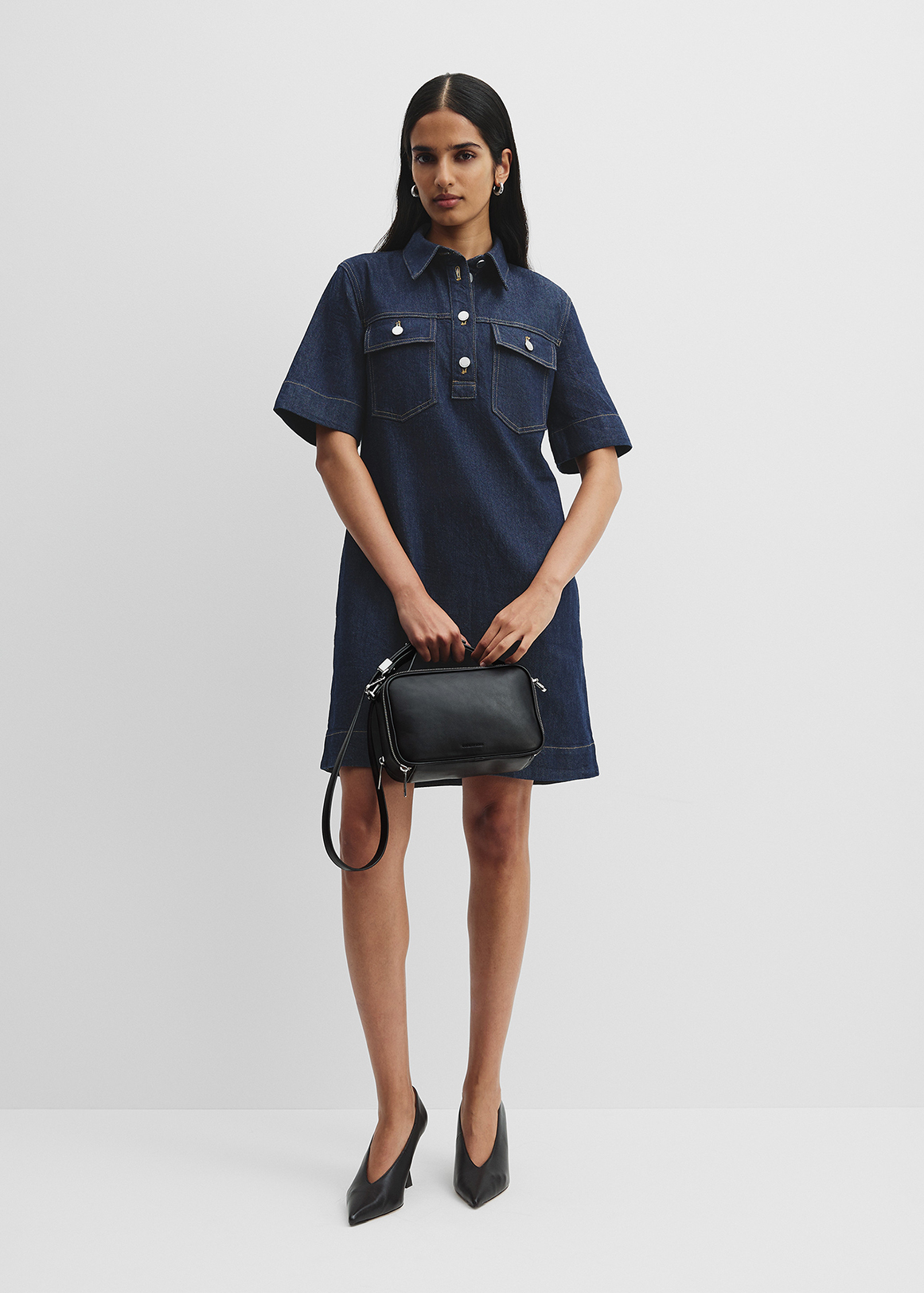 Half Placket Denim Dress