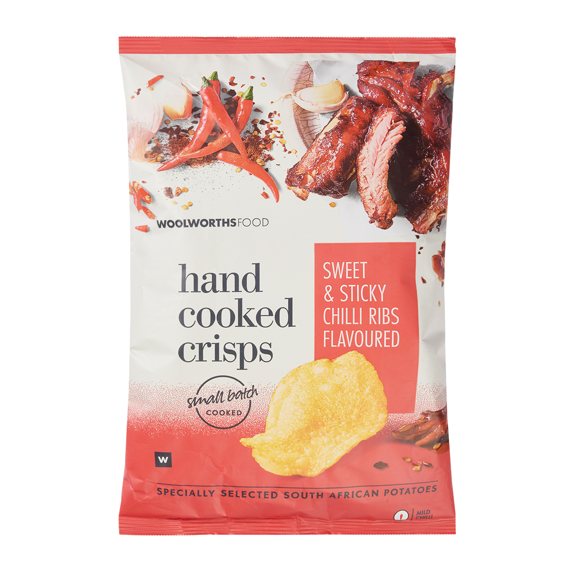 Hand Cooked Sweet & Sticky Chilli Ribs Flavoured Potato Crisps 125 g