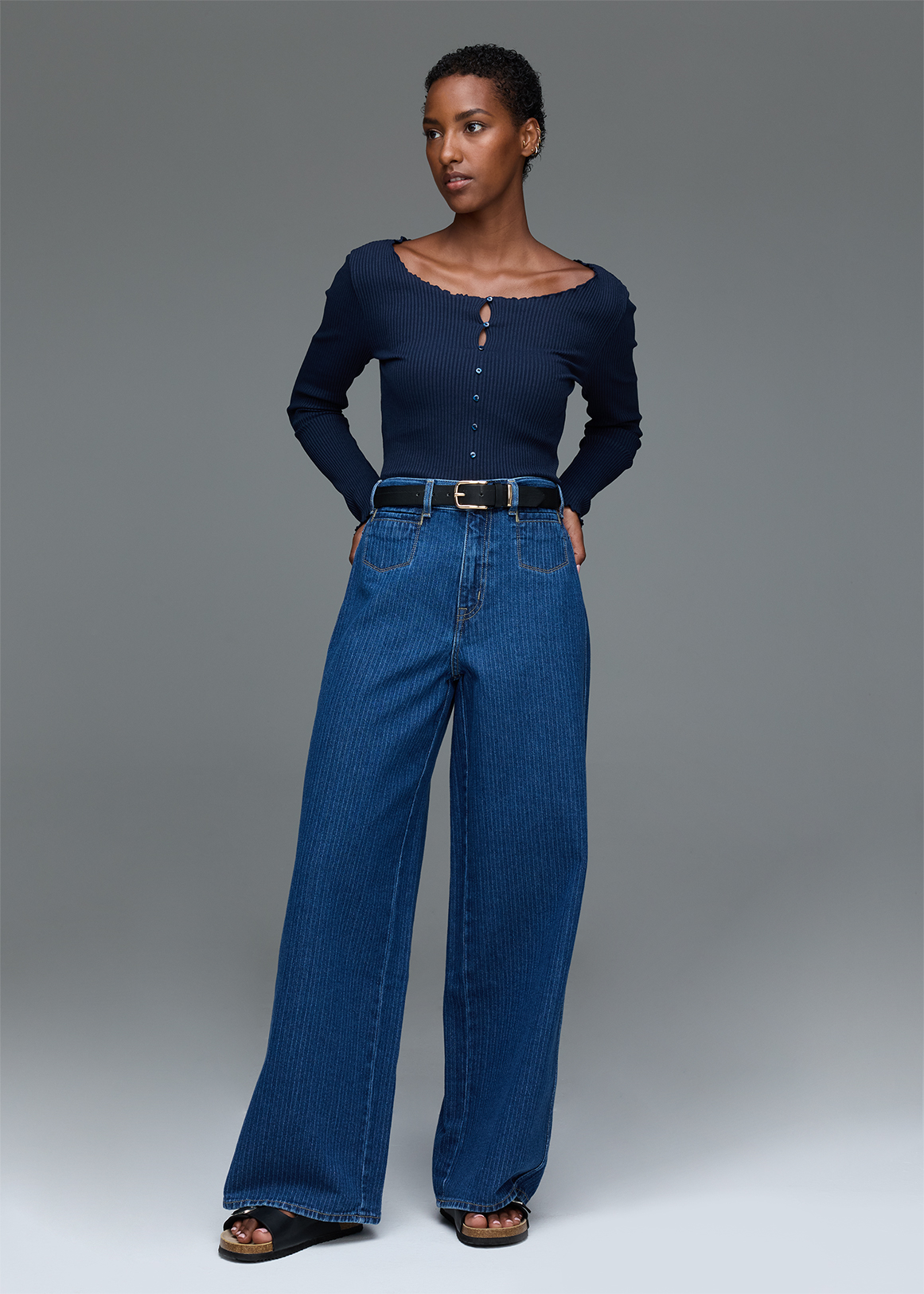 Herringbone High Rise Straight Leg Jeans