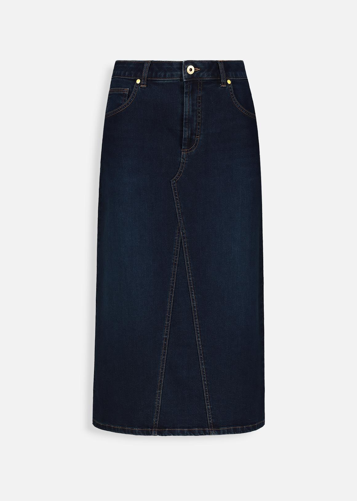 High Rise A-line Midi Denim Skirt - Main Image