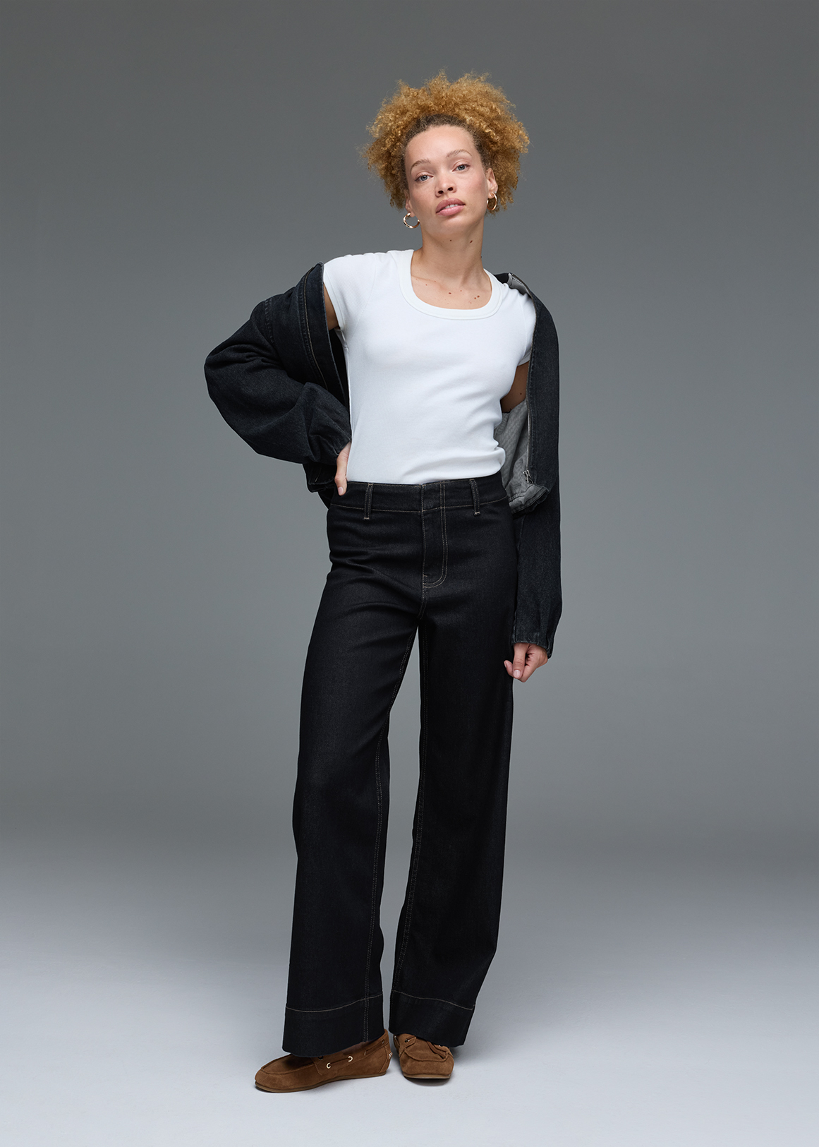 High Rise Relaxed Fit Denim Wide Leg Jeans