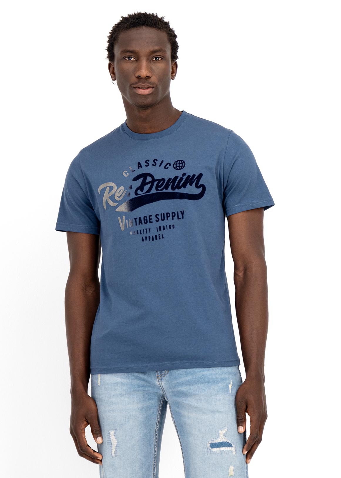 Indigo Graphic Slim Fit Cotton T-shirt | Woolworths.co.za