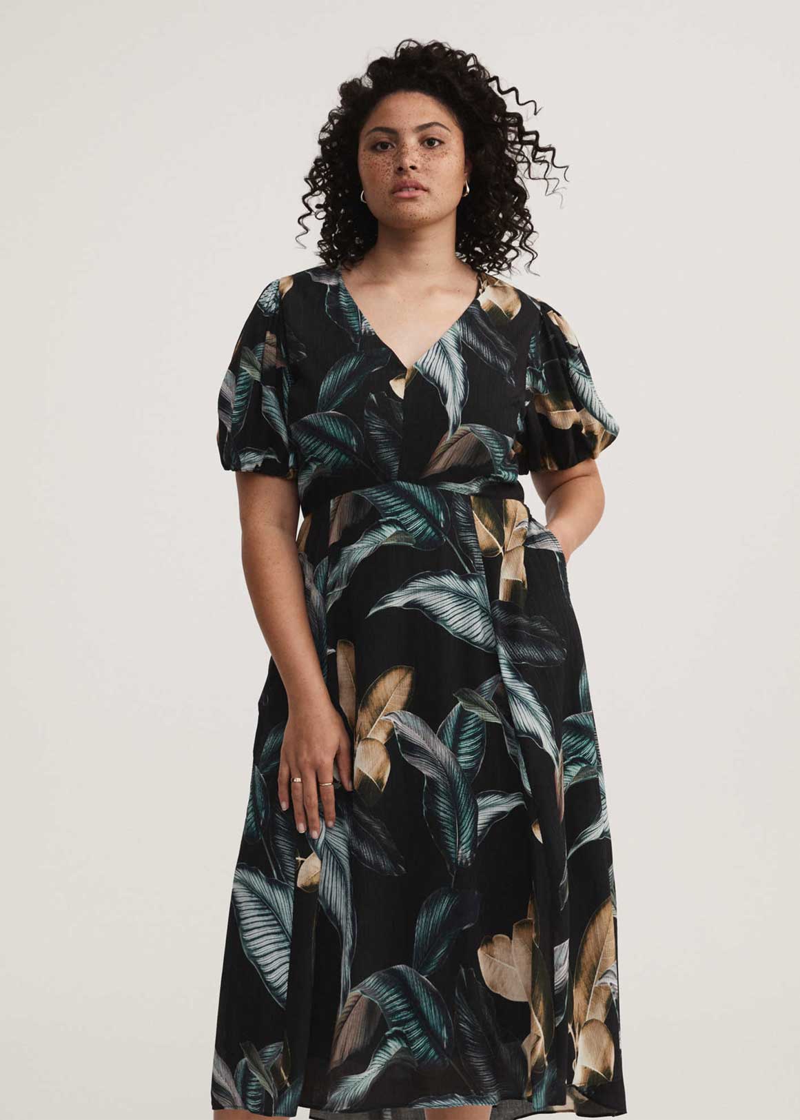 Ink Leaf Print Midi Dress | Woolworths.co.za