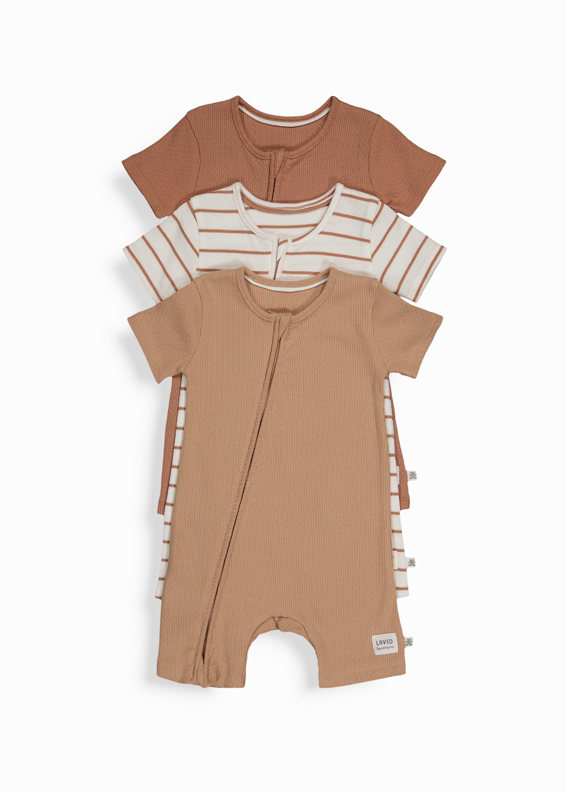 Jacquard Ribbed Zip-Through Rompers 3 Pack