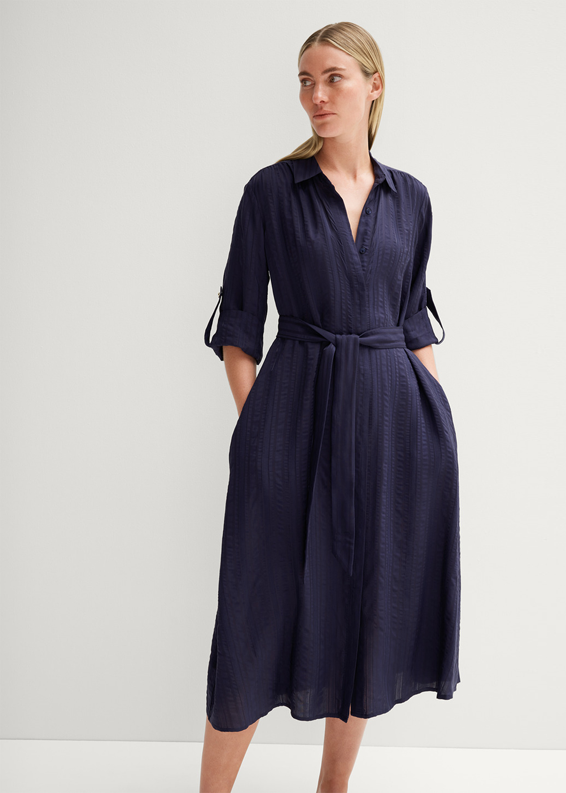 Jacquard Stripe Tab Sleeve Shirt Dress | Woolworths.co.za