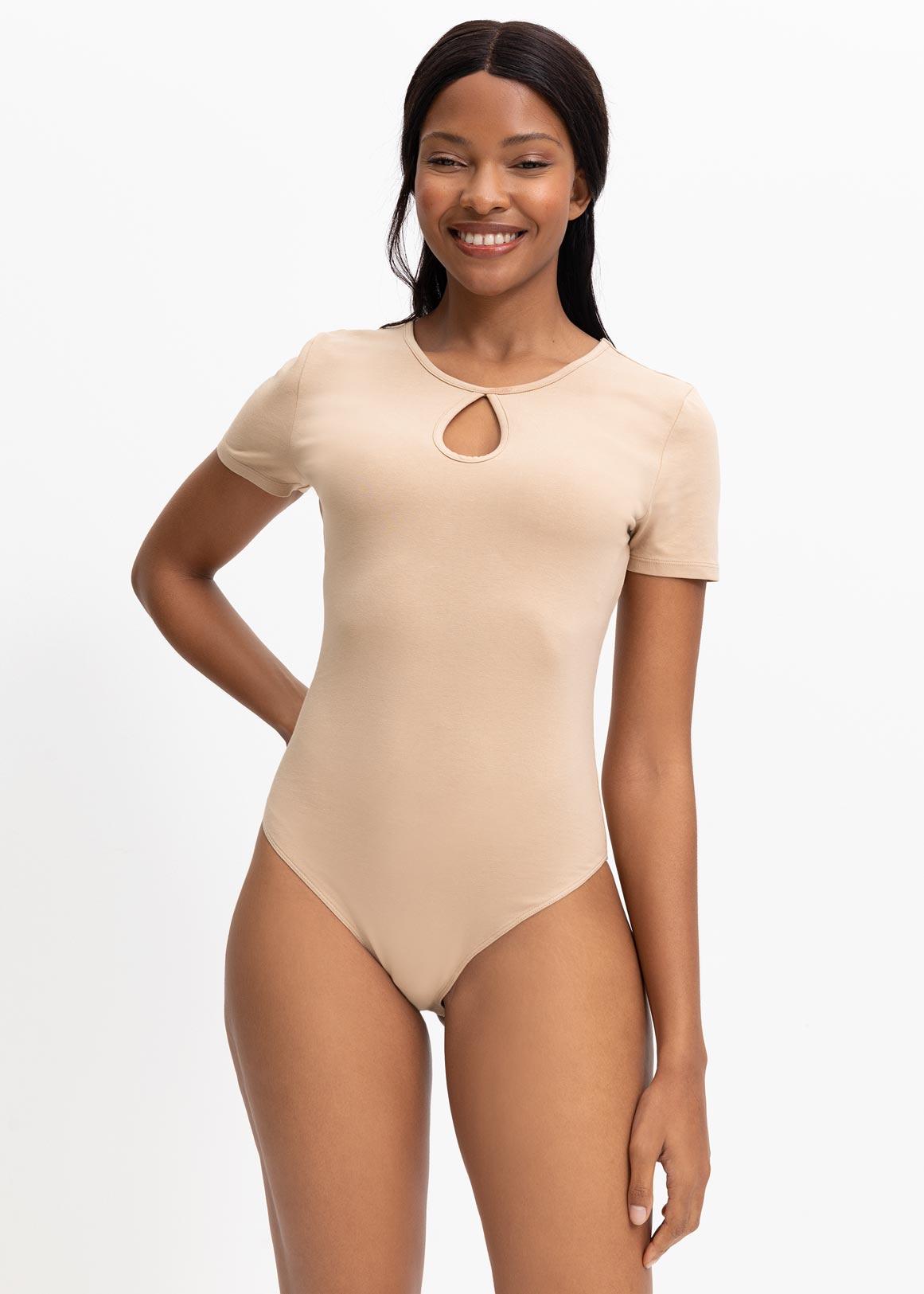 Deep V Body Suit in Stretch Cotton, Women's Tops