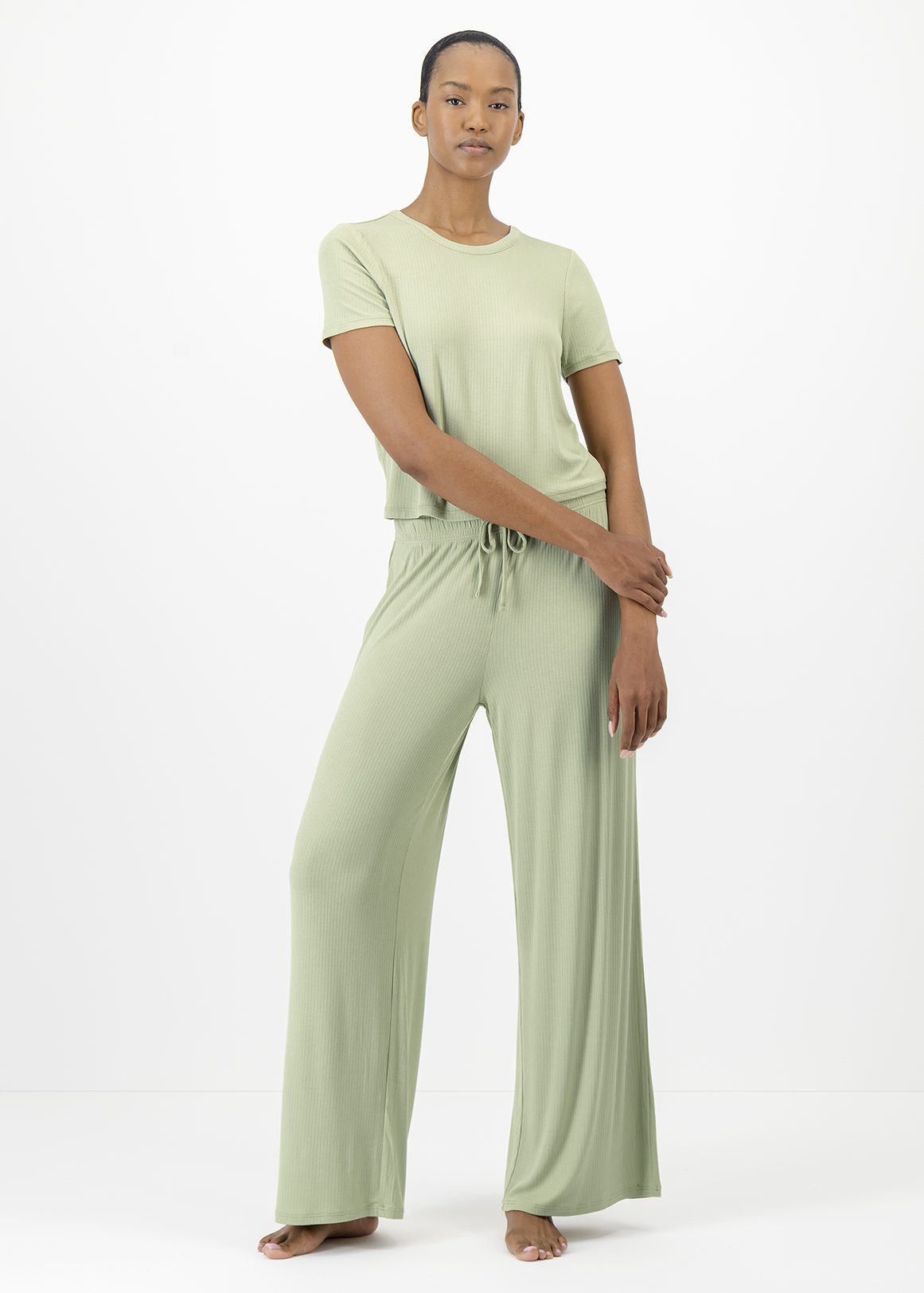 Khaki Stretch Viscose Pyjama Pants