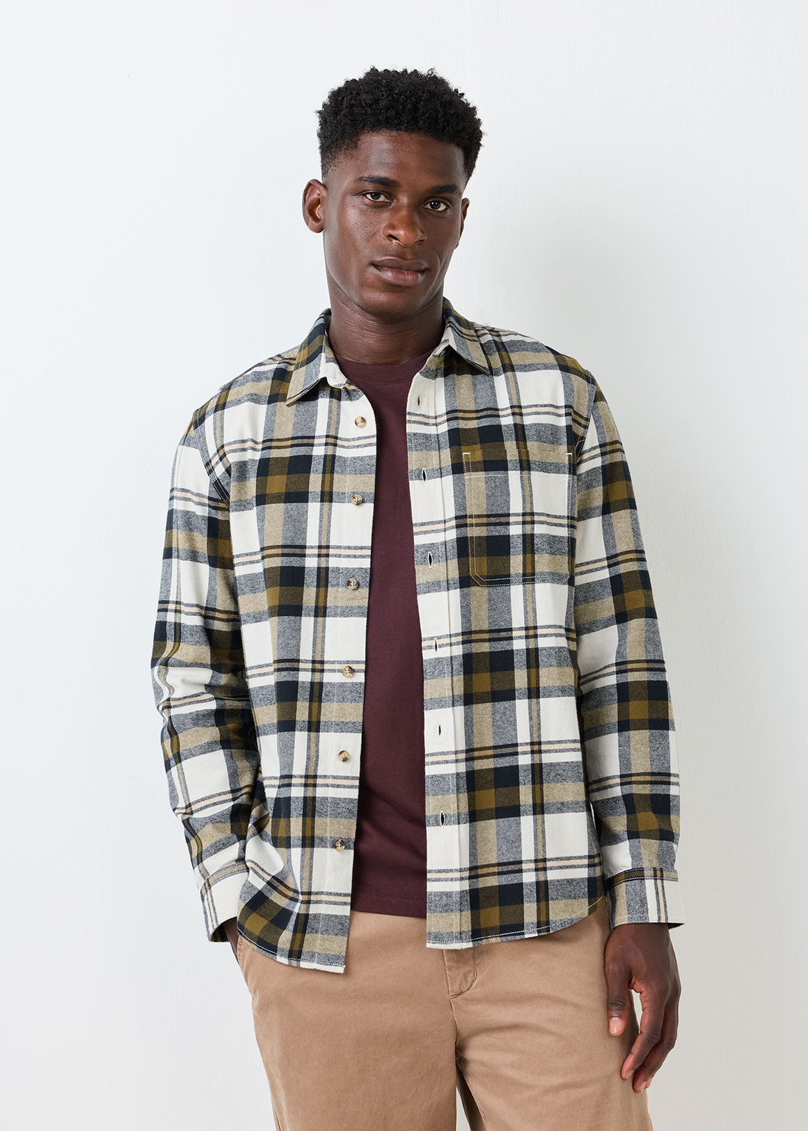 Khaki Tartan Check Flannel Shirt