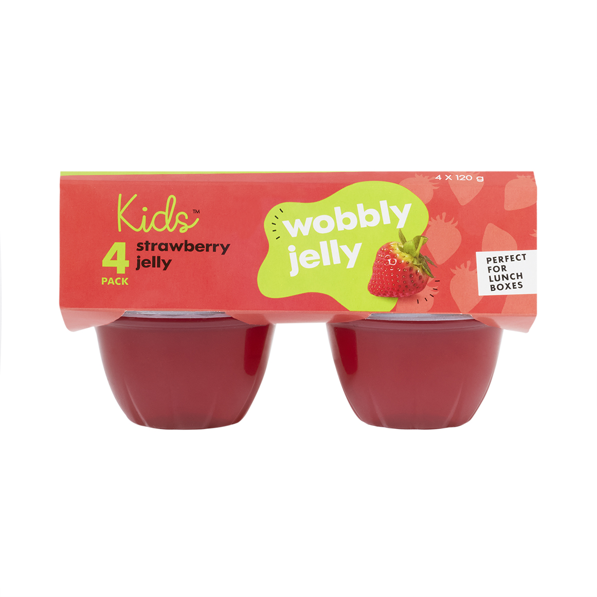 Kids™ Strawberry Flavoured Wobbly Jelly Cups 4 x 120 g