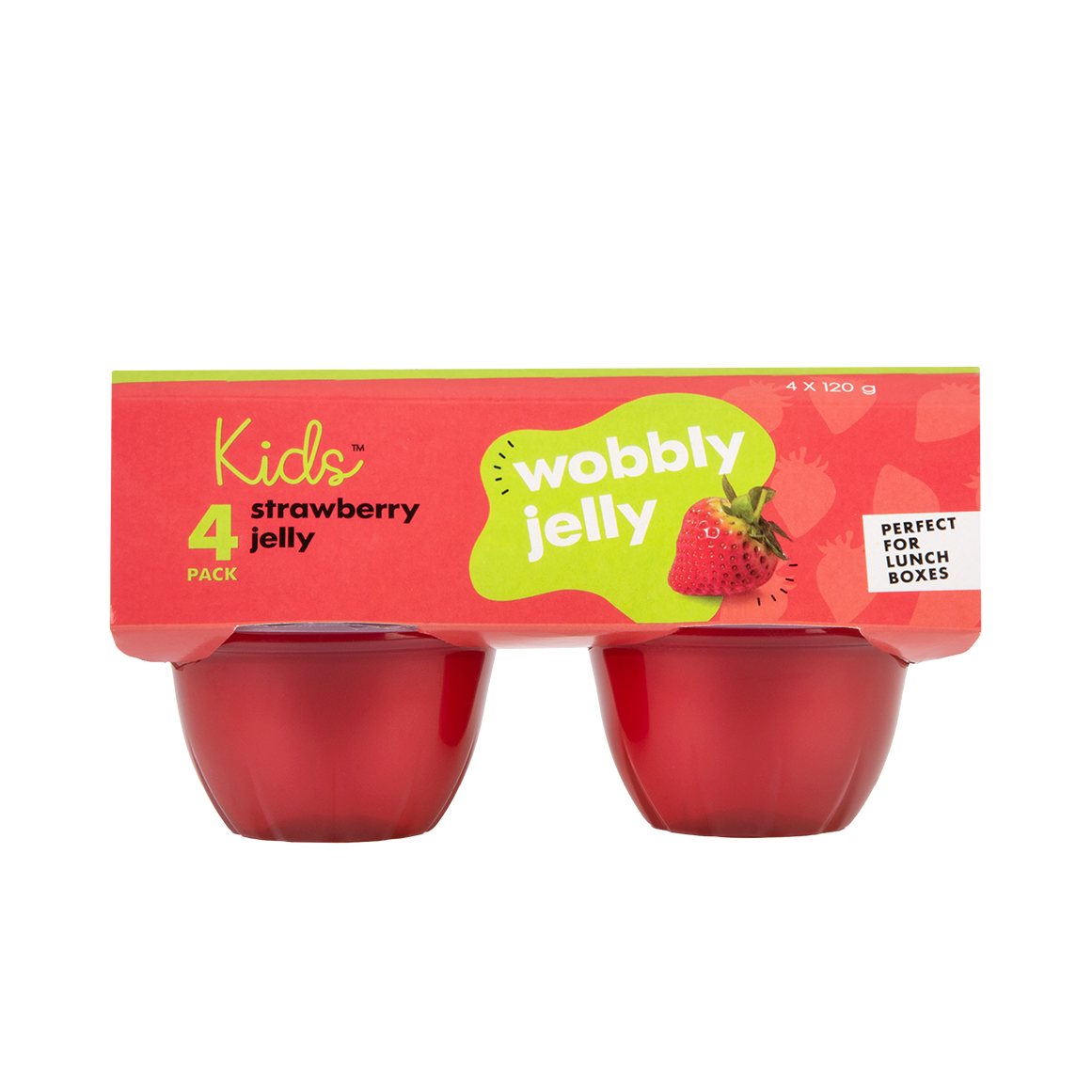 Kids™ Strawberry Flavoured Wobbly Jelly Cups 4 x 120 g