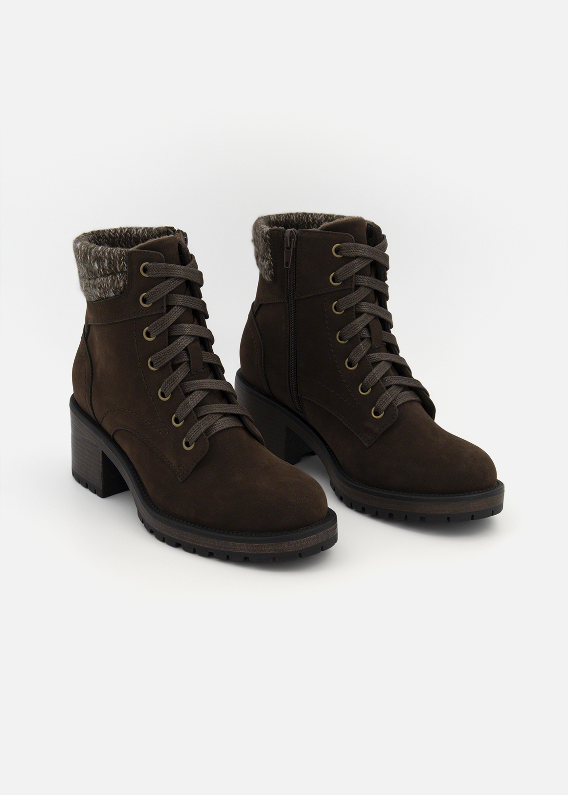 Knit Cuff Block Heel Lace-up Ankle Boots