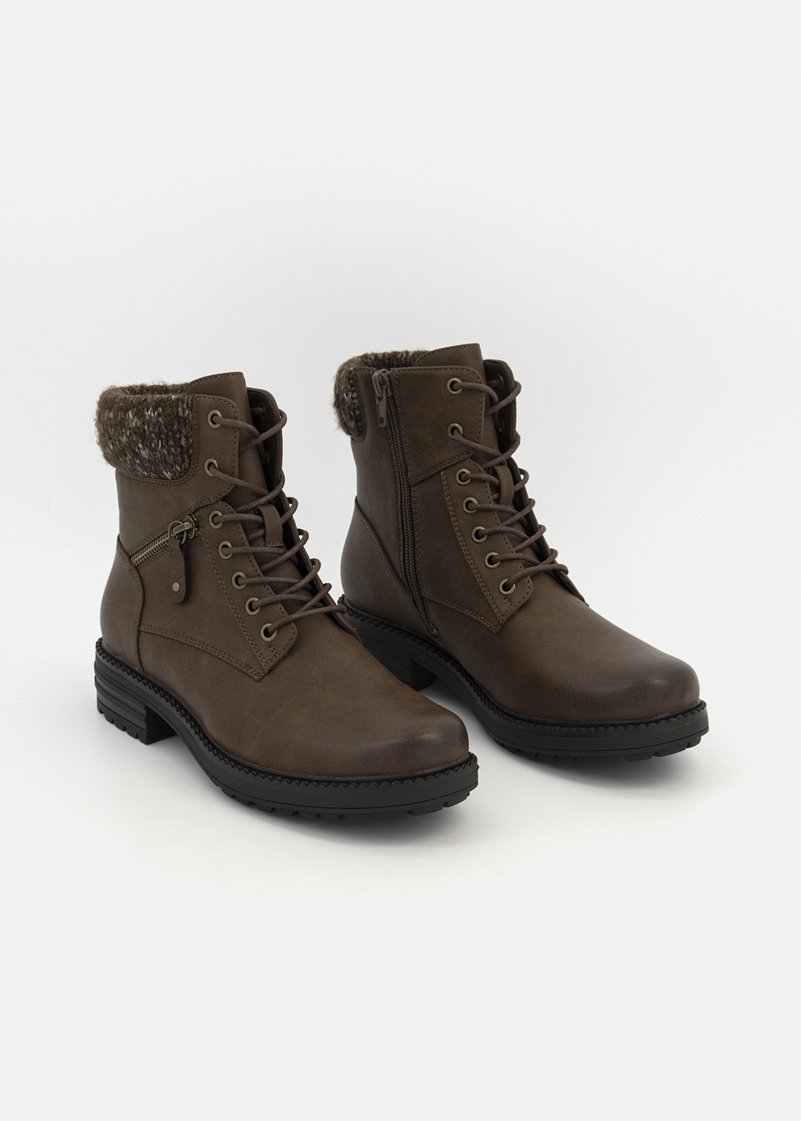 Knit Cuff Zip Detail Lace-up Ankle Boots