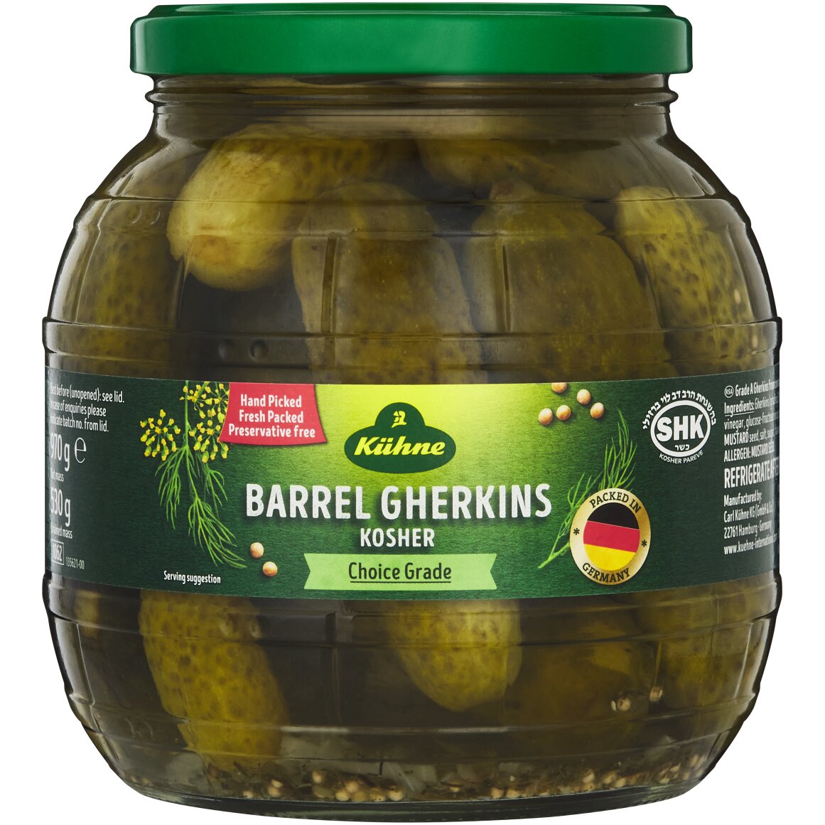 Kuhne Sweet and Sour Barrel Gherkins 970 g