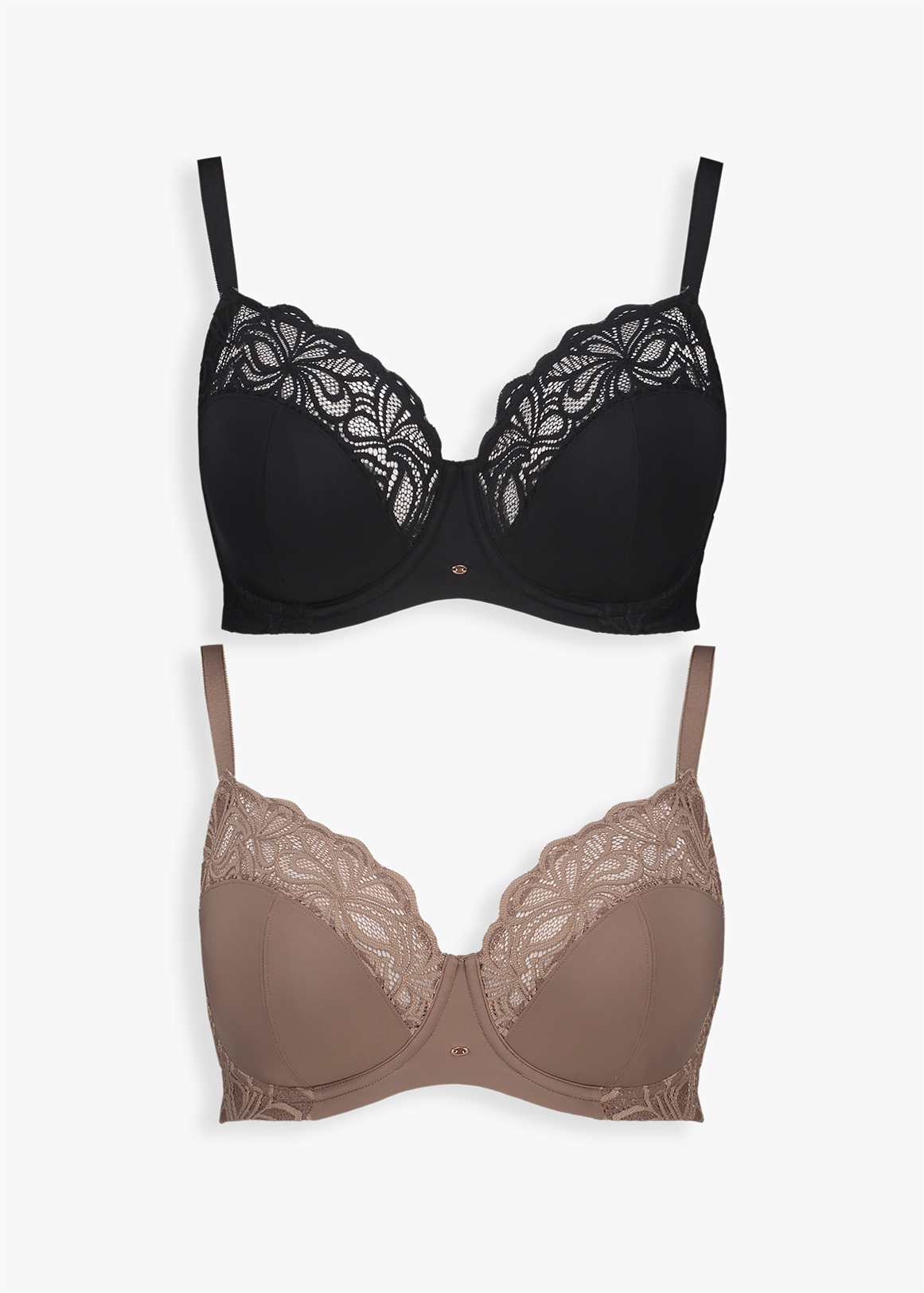 Lace Inset Non Padded Underwire Microfibre Bras 2 Pack