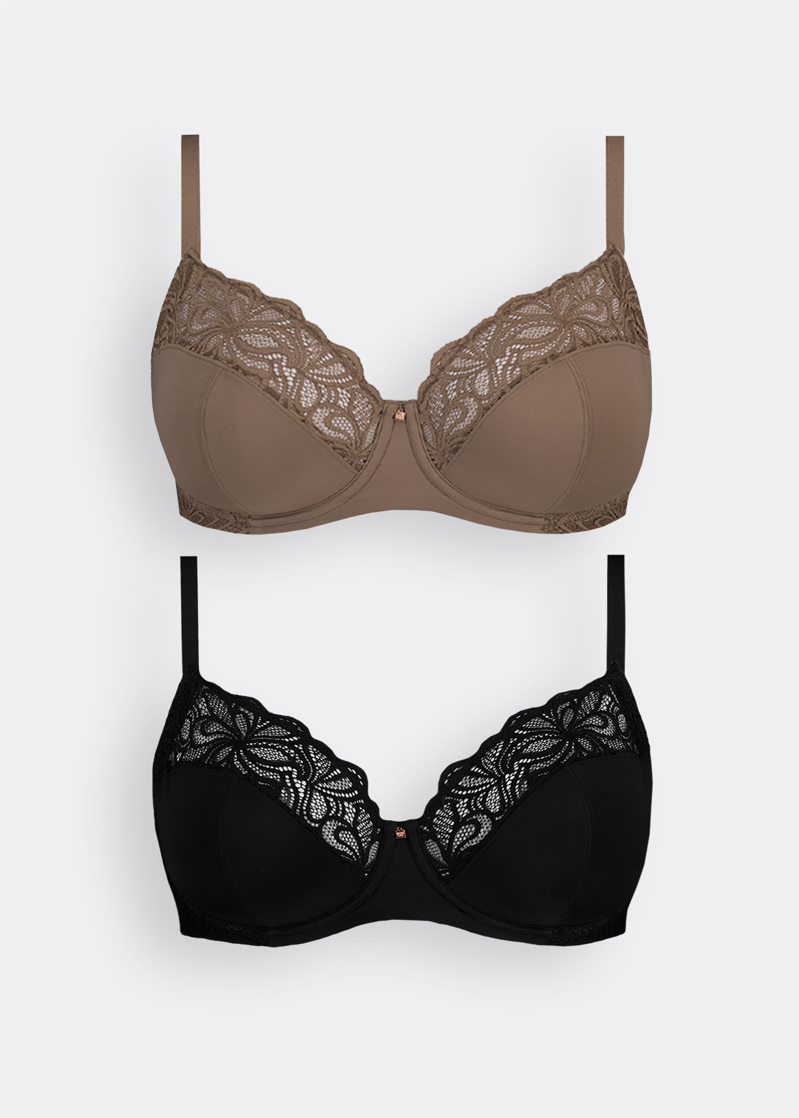 Lace Inset Non Padded Underwire Microfibre Bras 2 Pack