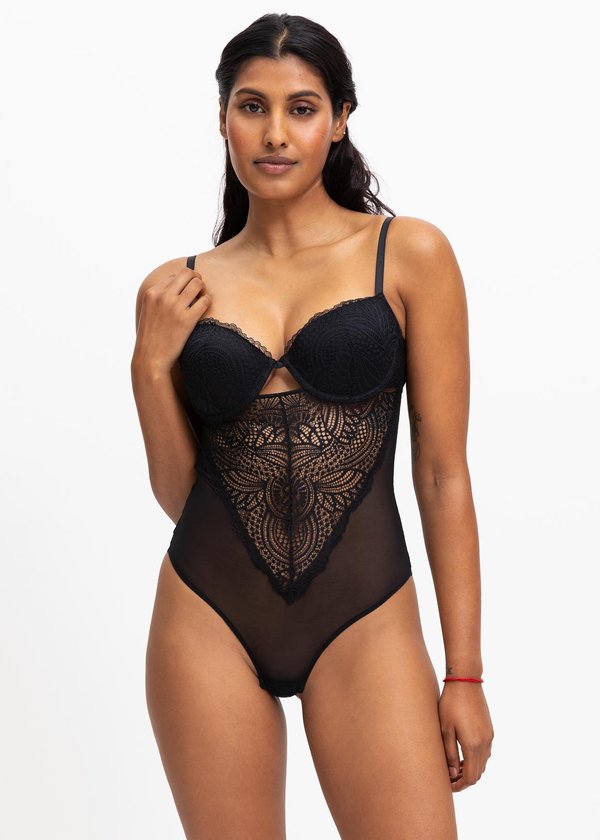 Lace & Mesh Padded Underwire Bodysuit