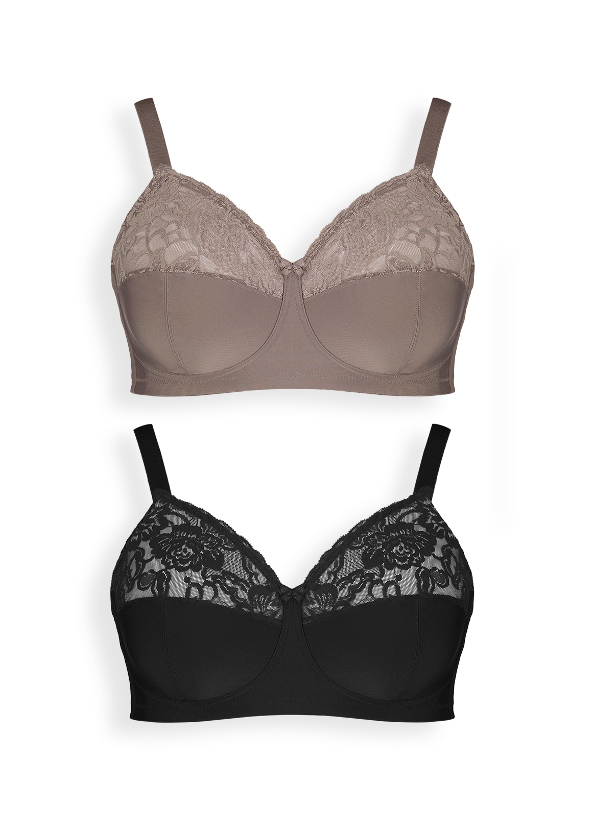 Lace Non Padded Non Wire Full Cup Bras 2 Pack
