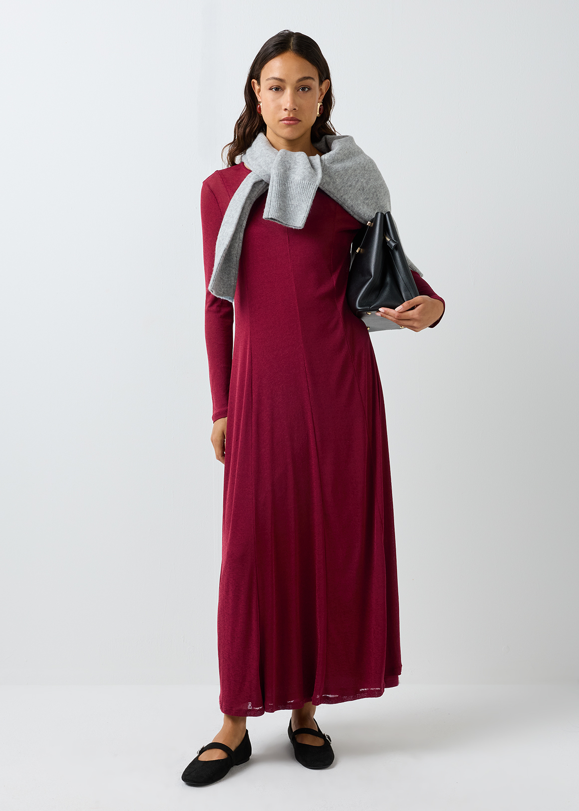 Layered Slim Fit Cotton Knit Maxi Dress