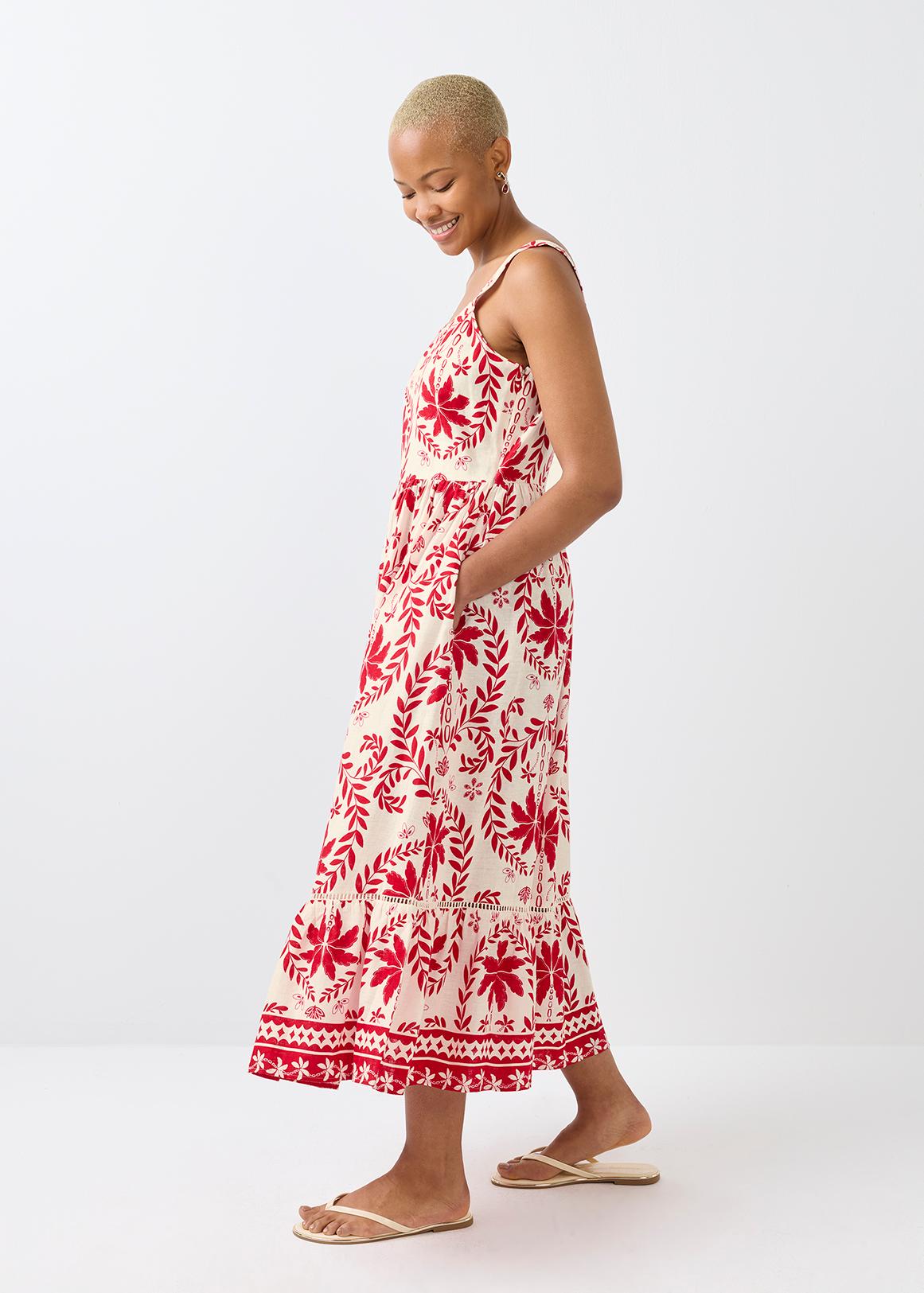 Leaf Print Strappy Linen Blend Midi Dress | Woolworths.co.za Leaf Print Strappy Linen Blend Midi Dress | Woolworths.co.za