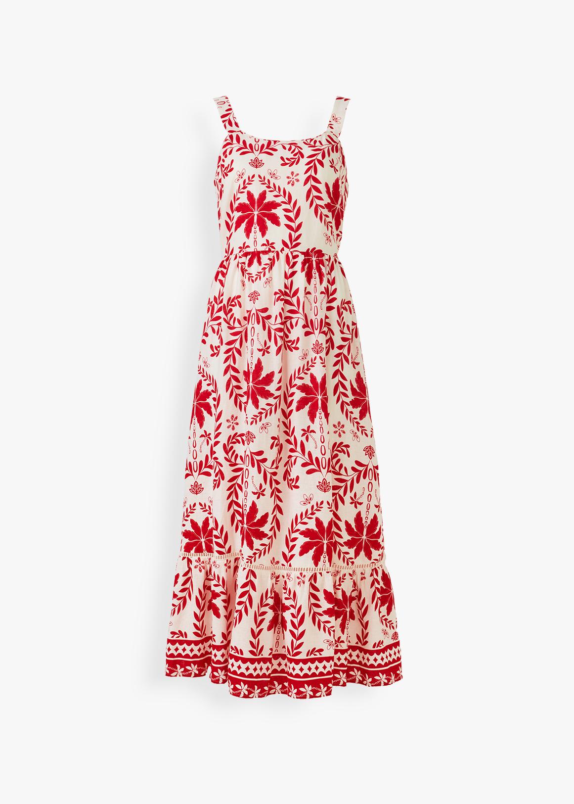 Leaf Print Strappy Linen Blend Midi Dress | Woolworths.co.za Leaf Print Strappy Linen Blend Midi Dress | Woolworths.co.za