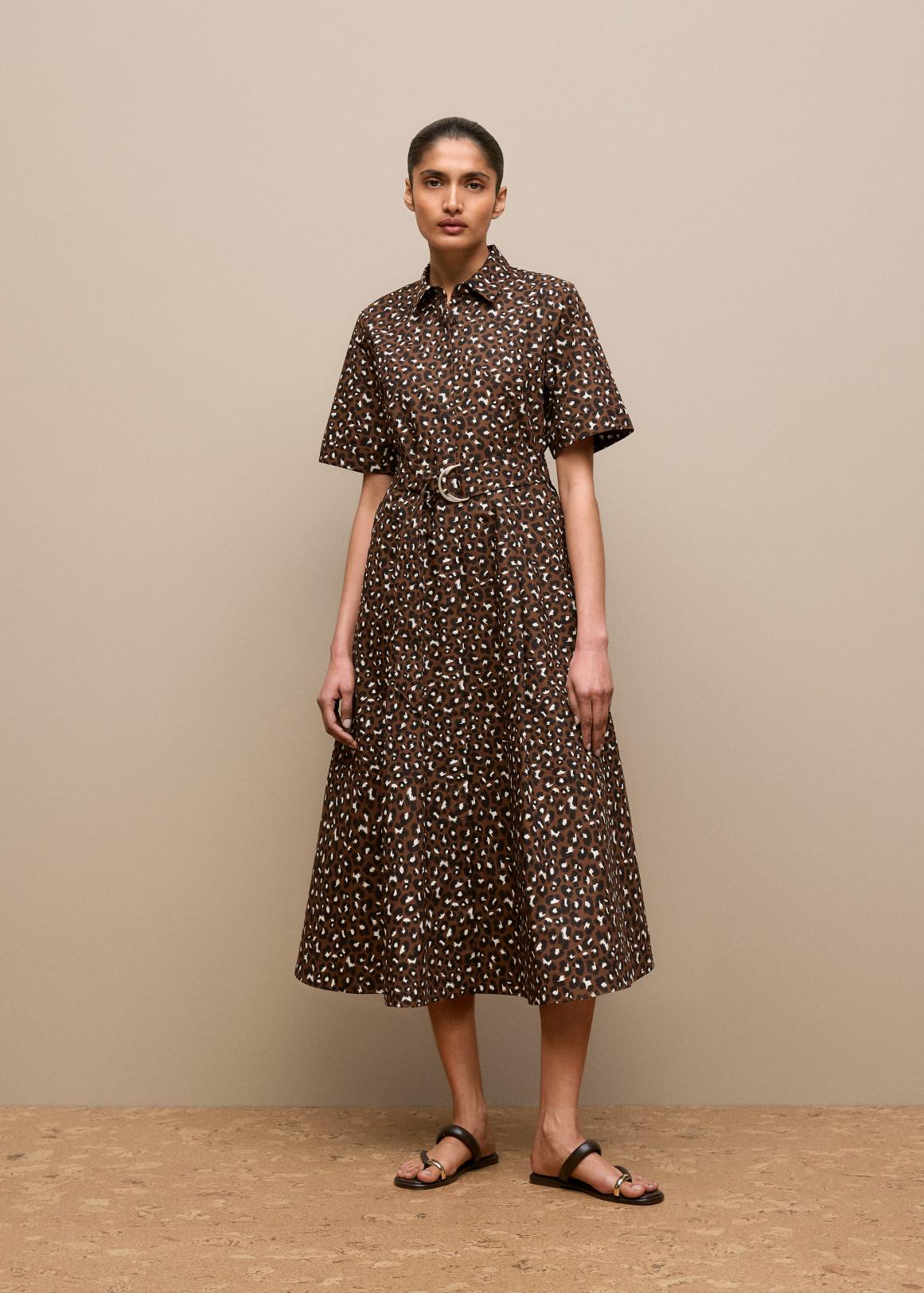 Leopard Poplin Belted Dress
