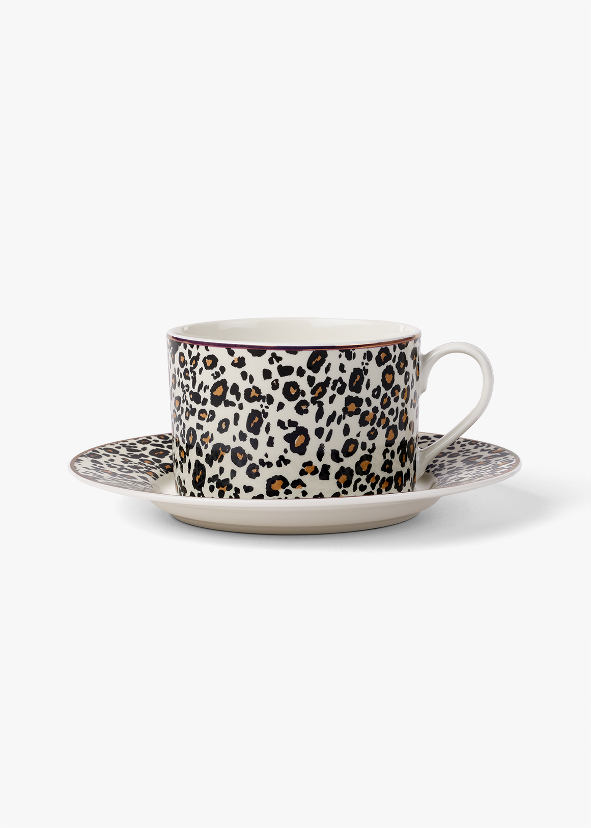 Leopard Print Cup & Saucer with Metallic Gold Rim