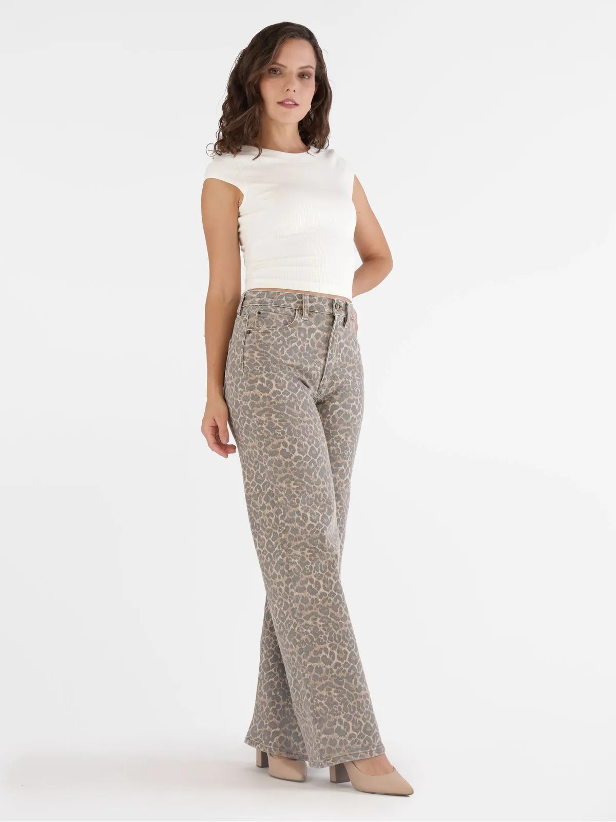 Leopard Print Wide Leg Jeans