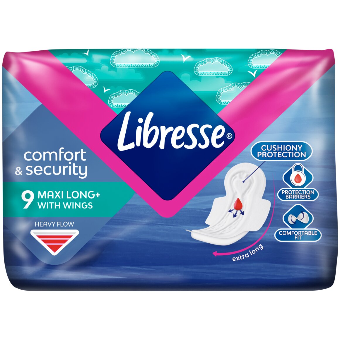 Libresse Maxi Long Pads With Wings 9 pk