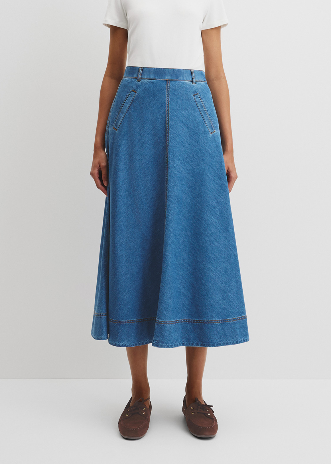 Lightweight Denim Midi Skirt