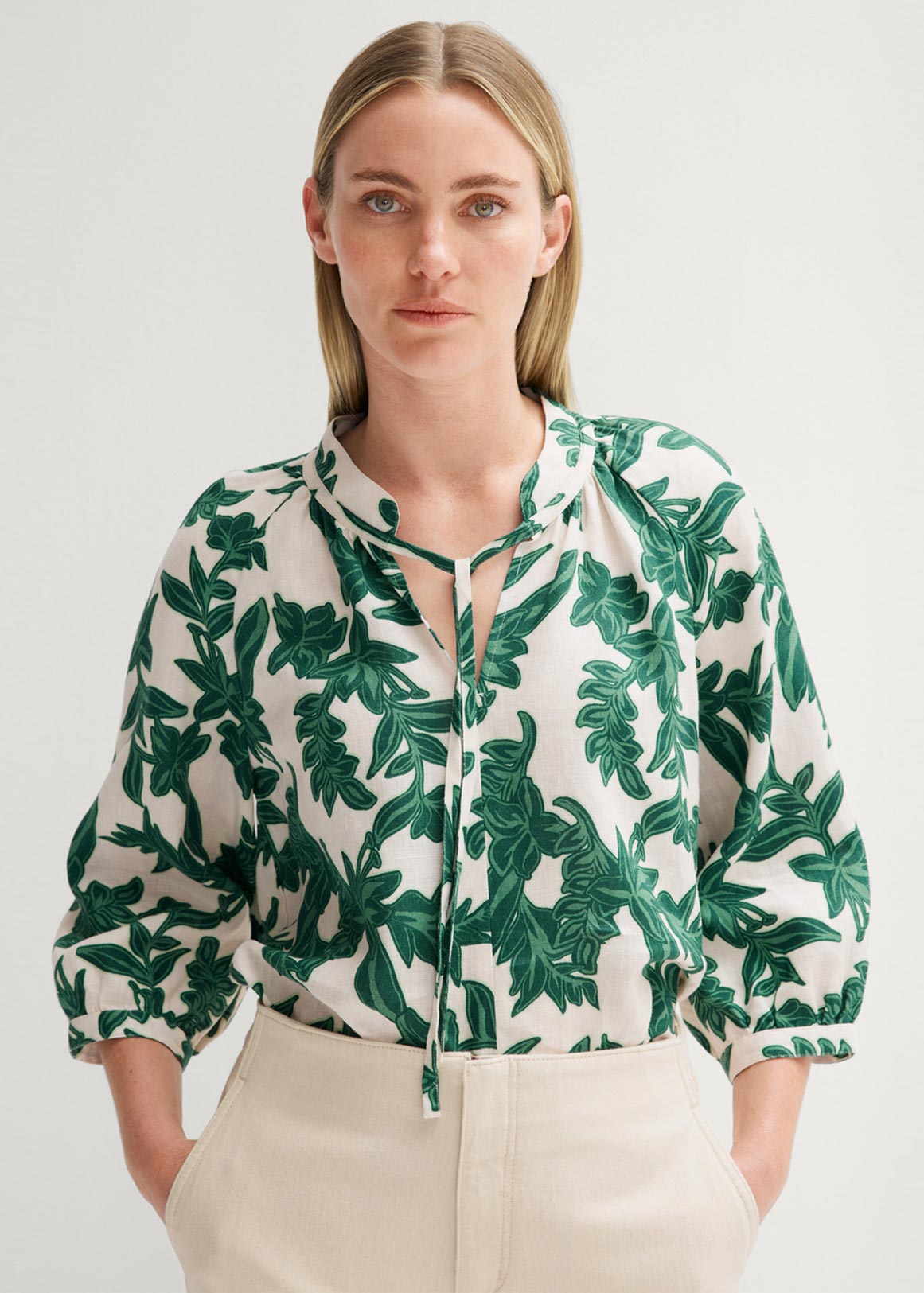 Linen Amaryllis Tie Detail Top | Woolworths.co.za