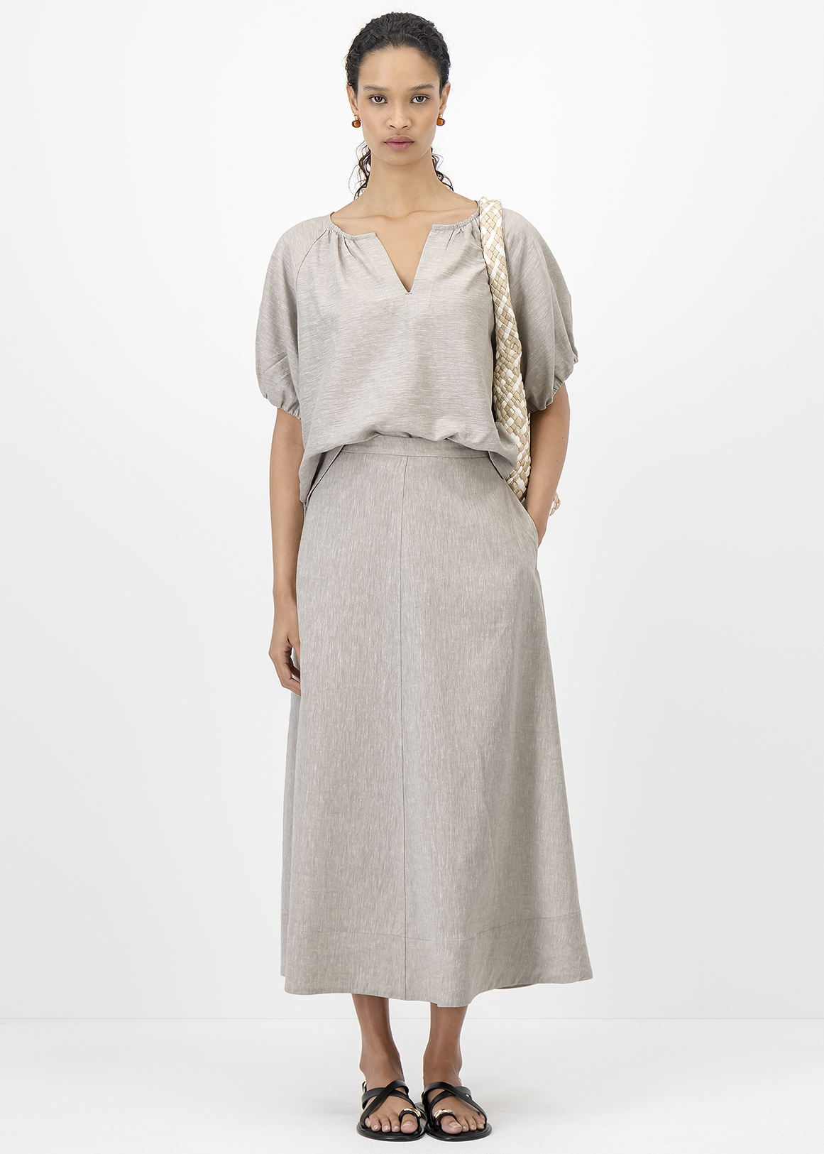 Linen Blend A-line Maxi Skirt