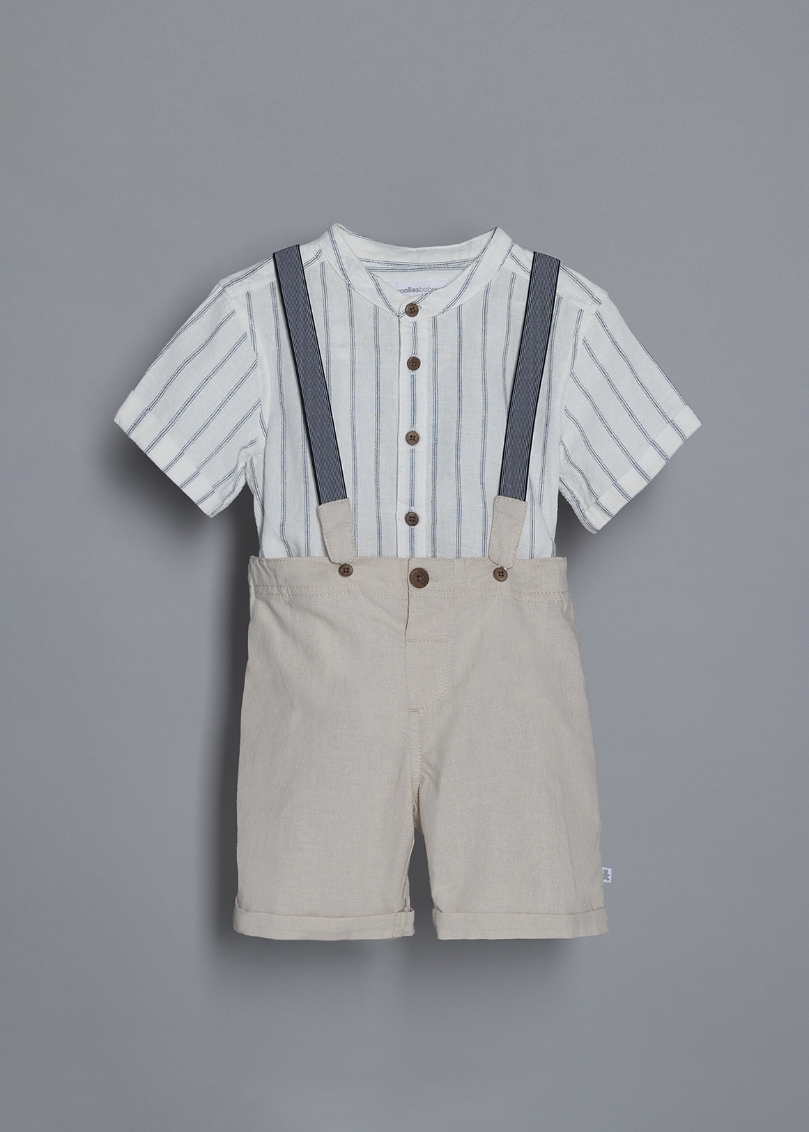 Linen Blend Shirt, Shorts & Braces Set