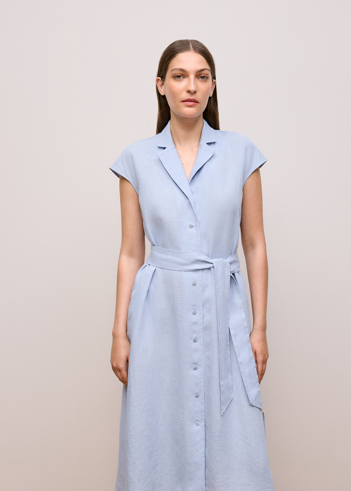 Linen Cap Sleeve Shirt Dress