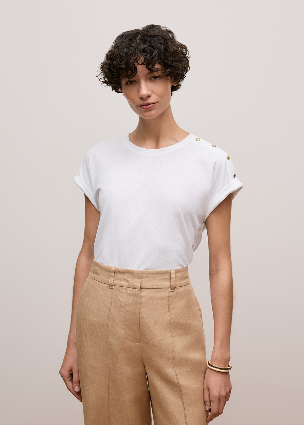 Linen Cotton Button Detail T-shirt