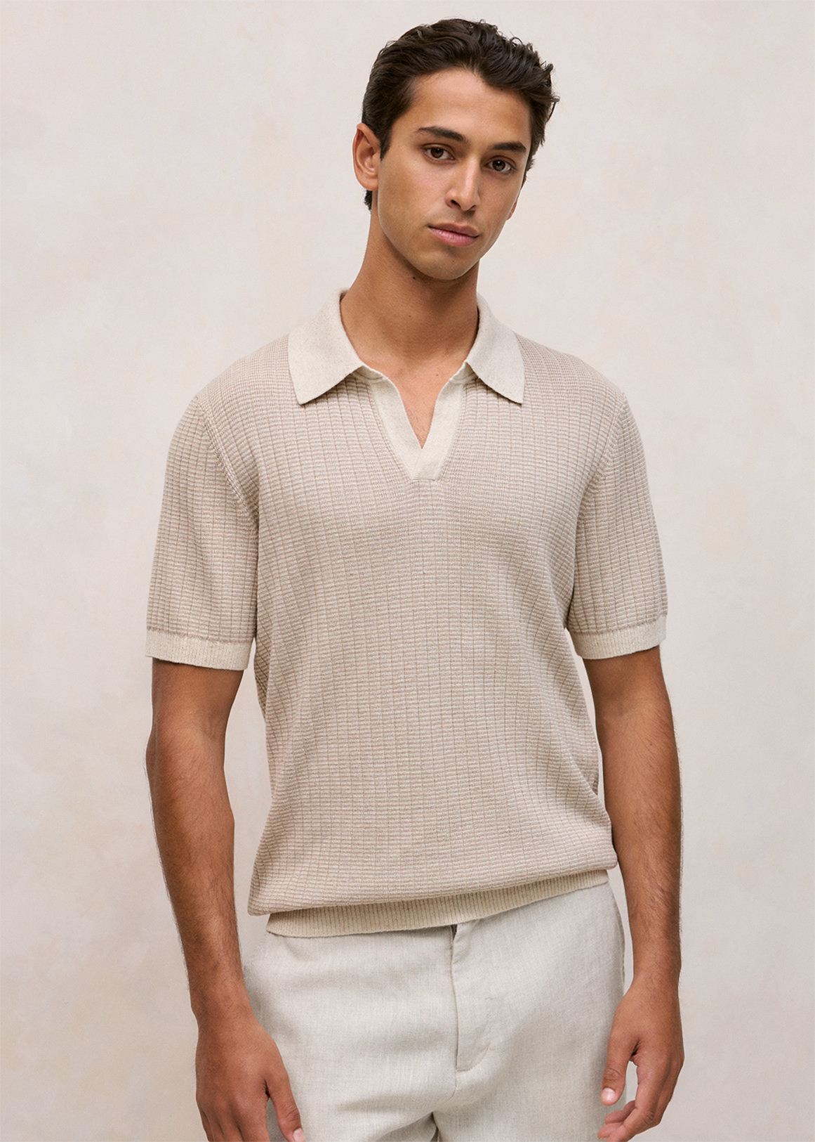 Linen Cotton Mouline Stripe Polo